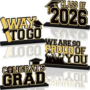 lot 18832 image: 4Pcs Black and Red Graduation Decorations 2026 Wooden Table Centerpiece Class of 2026 Graduation Table Decorations Tabletop Tiered Tray Decor for Congrats Grad Party Decor Supplies