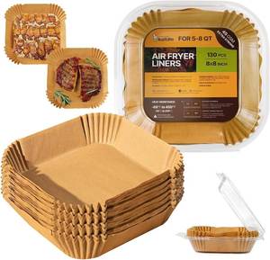 lot 18834 image: Katbite Air Fryer Liners Disposable - 8 inch Square Non-Stick Airfryer Paper Liners, Unbleached Parchment Paper for 5 to 8 Qt Basket, Frying, Baking, Cooking, Roasting, Easy Cleanup, 130pcs