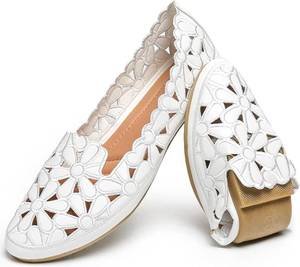 lot 18838 image: HEAWISH Womens Floral Ballet Flats for Women Black Beige Slip On Flowers PU Leather Round Toe Dress Shoes SIZE 7.5