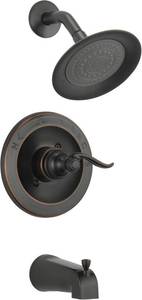 lot 18851 image: Delta Windemere 14 Series Bathtub and Shower Faucet Set, Oil Rubbed Bronze Shower Head and Handle Set, Valve Trim Kit, Oil Rubbed Bronze BT14496-OB (Valve Not Included) - Retail $148.42