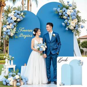 lot 18856 image: Baby Blue and Royal Blue Arch Cover 2 Set-7.2FT and 6FT Arch Backdrop Cover Spandex Fitted Wedding Arch Stand Covers for Baby Shower Boy Birthday Party Gender Reveal Photo Background Decorations