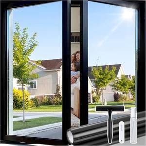 lot 18864 image: rabbitgoo One Way Window Privacy Film Tint with 3 Tools for Home, Sun Heat UV Blocking Control Reflective Adhesive Mirror Tint See Out Not in Office Door Covering, Black Silver, 17.5 x 78.7 inches