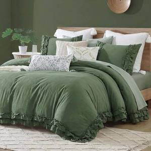 lot 18866 image: Bedorm Olive Green Comforter Set Queen Ruffled Bedding Comforter Dark Green Ruffle Fringe Decor Shabby Chic Bedding Super Soft Cozy Farmhouse Country Quilt Comforter