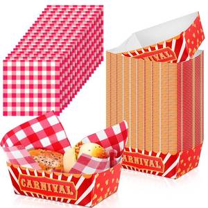 lot 18885 image: Funrous 100 Pcs Carnival Paper Food Tray Supplies 50 Pcs 1.1 lb Carnival Food Boat Nacho Bowls and 50 Grease Waxed Deli Paper Disposable Serving Boats for Circus Birthday Supplies Decoration Assembled