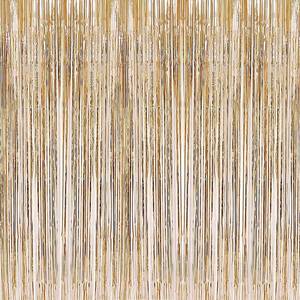 lot 18886 image: i-CHONY 2 Pcs 3.2ft x 8.2ft Champagne Gold Metallic Tinsel Foil Fringe Curtains Photo Booth Backdrop for Baby Shower Birthday Wedding Holiday Celebration Bachelorette Party Decorations