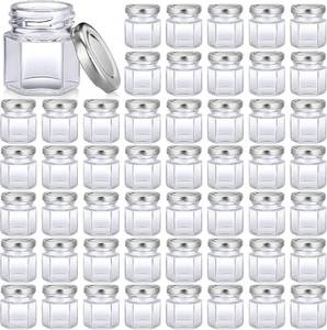 lot 18892 image: Nuogo 100 Pack 1.5oz Mini Hexagon Glass Jars Bulk for Wedding Small Honey Jars with Lids for Spice Canning Mason Gifts Candy Honey Wedding Party Favors DIY Crafts(Silver)