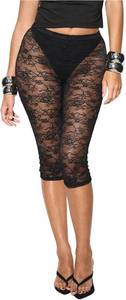 lot 22953 image: WDIRARA Womens Floral Lace Capri Leggings Sheer Mesh Skinny Elastic Sexy See Through Pants Black Size XXL