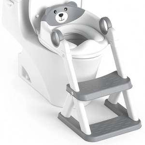 lot 22958 image: Rabb 1st  Potty Training Seat, Toddler Toilet Seat for Kids Boys Girls, 2 in1 Potty Training Toilet with Step Stool, 6 Adjustable Height, Splash Guard, Stable Triangular Anti-Slip Design(Grey)
