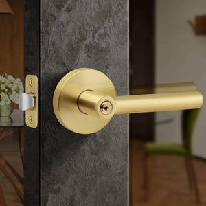 lot 22961 image: Moquin Gold Door Handle with Lock and Key, Heavy Duty Keyed Entry Brushed Gold Door Handles for Bedroom or Front Door, Satin Brass