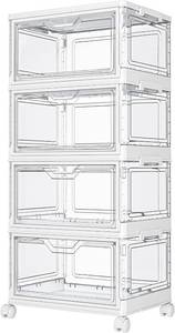 lot 22962 image: Kmiectse Clear Storage Bins with Lids - 4 Tier Plastic Bins with Wheels, Stackable Storage Bin, Closet Organizers Box for Bedroom, Living Room, 23 QT Folding Box with Magnetic door