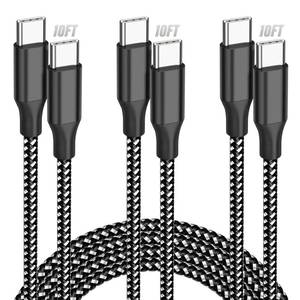 lot 22964 image: USB C Cable 10ft 3-Pack, 60W Fast Charging Type C to Type C Charger Cord, Durable Braided Nylon Data Sync Cable Compatible with iPhone 171615 Pro Max Plus, iPad Pro Air, MacBook and More