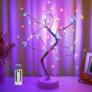 lot 22966 image: 20 108 LED Sparkly Fairy Spirit Tree Lamp with Remote Control, DIY Bonsai Artificial Trees Lamp for Lighting Bedrooms Living Room Desktop Christmas Party Decor (Colorful)