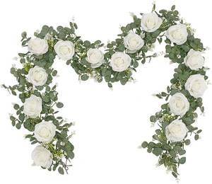 lot 22969 image: Dolicer 2Pcs 13Ft Artificial Eucalyptus Garlands with Flowers - 8 Roses, Faux Floral Greenery Garlands Fake Flowers Vines for Wedding Table Centerpieces Arch Party Ceremony Backdrop Decor (White)