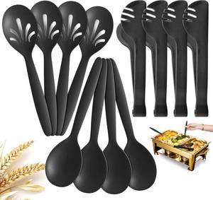lot 21197 image: Reusable Plastic Serving Utensils Set of 12, Wheat straw Large Serving set 10 Serving Spoons10 Slotted Spoons9.4 Tongs, for Party Buffet Catering (Black, Not for Cooking)