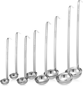 lot 22151 image: 8pcs Stainless Steel Soup Ladle for Serving with Long Handles Sturdy Soup Ladle Portion Control Serving Spoons Cooking Servings Ladles for Cooking Stirring Sauce Kitchen Home Accessories Restaurant