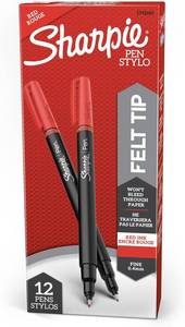 lot 22157 image: Sharpie Felt Tip Pens, Fine Point (0.4mm), Red, 12 Count