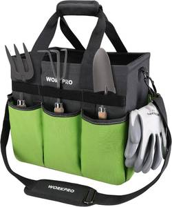 lot 22162 image: WORKPRO Garden Tool Bag Organizer, Heavy Duty Gardening Tote Bag with 10 Pockets and Long Adjustable Shoulder Strap, Standable Garden Home Tool Kits Organizer, Green (Tools are not Included)