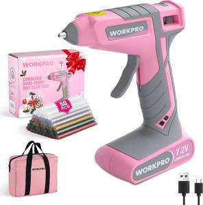 lot 22163 image: WORKPRO Cordless Hot Glue Gun, 7.2V Glue Gun with Storage Bag, 2600mAh Type-C Rechargeable, Dual-Temp Hot Glue Gun Kit for DIY, Crafting and Arts