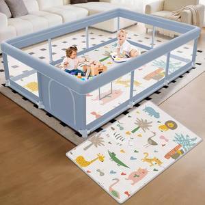 lot 22166 image: XVISHX 74 x 50 Inch Baby Playpen with Mat, Playpen for Babies and Toddlers, Baby Playard for Indoor & Outdoor Active Center Game Fence, with Skin-Friendly Fabric and Soft Breathable Mesh, Grey