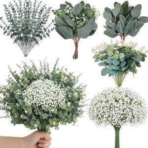 lot 22169 image: Mixed Eucalyptus Leaves Stems Bulk Artificial Silver Dollar Leaves Picks Dried Eucalyptus Bundle Faux Spray for Wedding Vase Bouquet Decor (120, GreenWhite)