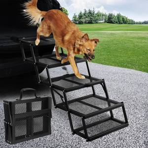 lot 22172 image: DGSL Dog Ramp for Car, Extra Wide 4 Steps Dog Stairs for Truck, Folding Steps for Dogs with Non-Slip Surface, Pet Loader Dog Steps for Large Dog, SUV, Side Door and Bed (Mesh, 16.9In-4 Steps)