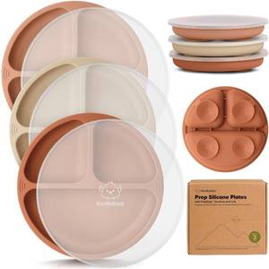 lot 22175 image: KeaBabies Suction Plates with Lids for Baby - 3-Pack 100% Silicone Toddler Plates with Suction, Divided, BPA-Free Baby Led Weaning Essentials for Kids, Dishwasher, Microwave Safe, Durable (Terracotta)