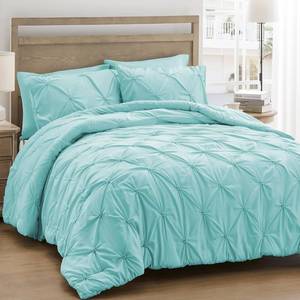 lot 22176 image: UNIKOME King Size Comforter Set Aqua Blue - Ultra Soft Boho Pintuck Down Alternative Bedding Set for All Seasons, 3 Pieces Lightweight Warm Pinch Pleat Bed Set with Comforter, 2 Pillowcases