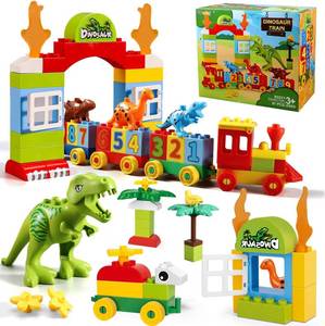 lot 22177 image: Dinosaur Building Blocks Toys,Jurassic Theme Building Blocks,With A Counting Train,A Big T-rex,and Three Dinosaurs,Compatible With All Major Brands, Gift For Kids Toddlers Boys Girls Age 3,4,5,6,7,8