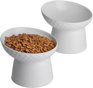 lot 22190 image: Elevated Cat Bowls, 15  Tilted Ceramic Raised Cat Food and Water Bowl Set, Whisker-Friendly Porcelain Pet Feeder Dishes for Indoor Cats and Small Dogs,White,6.2 Inch,2 Pack