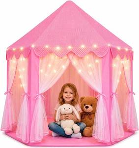 lot 22191 image: Orian Princess Tent for Kids, Toddler & Kids Pink Play Tent Indoor & Outdoor Princess Castle Fort for Girls and Toddlers Ages 2-7, 55x53, LED Star Lights, Childrens Toys and Gifts for Girls