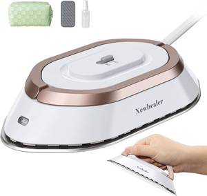 lot 22192 image: Newbealer Travel Iron with Global Voltage, 100-240V Mini Dry Iron for Clothes (No Steam), Max 300W, 60s Heat Up, 302  Non-Stick Ceramic Soleplate, 0.8lbs Ultra-Lightweight (Gold)