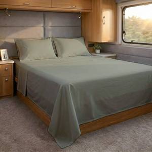 lot 22195 image: Cottingon RV King Sheets 72 x 80,Luxury Soft 100% Egyptian Cotton, 4 Pcs Camper Bedding Set to Fit Upto 15 Deep Custom RV Mattress, Light Grey Solid
