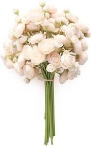 lot 22198 image: Floroom Ranunculus Artificial Flowers 18 Pcs Champagne Faux Silk Mini Ranunculus Bulk Fake Wedding Filler Flowers for DIY Cream Bouquets, Centerpieces, Bridal Shower Decorations & Arrangements