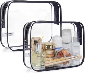 lot 22211 image: BAGSMART Clear Toiletry Bag, 2 Pack TSA Approved Travel Toiletry Bag Carry on Travel Accessories Bag Airport Airline Quart Size Bags Water Repellent Makeup Cosmetic Bag for Women (Black-2pcs)