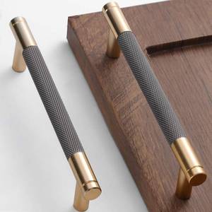 lot 22213 image: 20 Pack 5 Inch 128 mm Knurled Cabinet Handles Cabinet Pulls Aluminum Handles Knurled Drawer Pulls Gold and Grey Oxidation Finish with Diamond Pattern 6 Length (5 Hole Center)