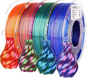 lot 22218 image: AMOLEN Silk PLA 3D Printer Filament Bundle, Shiny Dual Color Filament 1.75mm Pack, Multi Color Change 3D Printing Filament for Most FDM 3D Printer, 4 Spools 200g Each