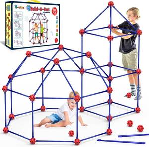 lot 22223 image: V-Opitos Fort Building Kits for Kids, 140 PCS STEM Construction Toys, Christmas, Birthday Gifts for 4, 5, 6, 7, 8, 9, 10, 11, 12 Years Old Boys & Girls, Indoor & Outdoor Play Tent Activity