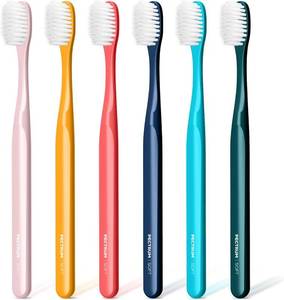 lot 22228 image: Extra Soft Manual Toothbrush Pack, 6 Count, Deep Cleaning Flossing Toothbrushes for Sensitive Teeth & Receding Gums, Tapered Bristles for Adults & Elders, Help Plaque Removal, Assorted Colors