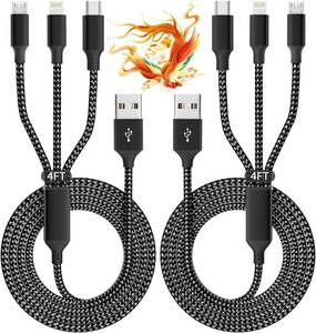 lot 22236 image: Travel Essentials Multi Charging Cable, USB Cable for iPhone17-8, 2Pc 4FT  Braided Universal Phone Charger Cord with Type-C, Micro USB, L Port , Travel Charger for Multiple DevicesAndroidCarCamping