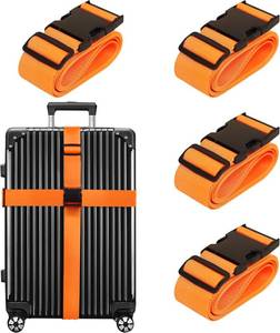 lot 22240 image: Luggage Straps for Suitcases TSA Approved Travel Belt 4 Pack by Chelmon(Orange)