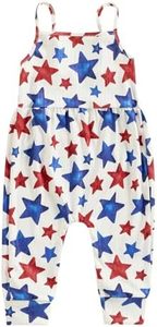 lot 23306 image: 4-th of July Toddler Baby Girl Outfits Red White and Blue Sleeveless Romper Jumpsuit Fourth of July Clothes Size 2-3 Years