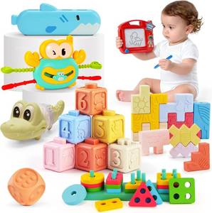 lot 23307 image: 8-in-1 Montessori Baby Toys for 6-12 Months,Babies Travel Toy Set with Stacking Blocks, Pull Teether, Sensory Shape Sorter, Drawing Board & Harmonica, Infant Learning Gift for Toddler 1-3 Year Old
