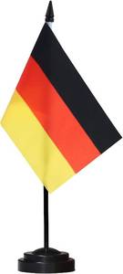 lot 23308 image: Anley Germany Deluxe Desk Flag Set - 6 x 4 Inch Miniature German Desktop Flag with 12 Solid Pole - Vivid Color and Fade Resistant - Black Base and Spear Top