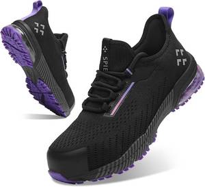 lot 23310 image: SPIEZ Womens Safety Shoes Lightweight - Non Slip Composite Toe Work Shoes with Air Cushion, Slip on Fashion Sneakers for Woman Daily Wear with Arch Support Insole, Black Purple US 5-9.5 Size Womens 7.5 and Mens 6