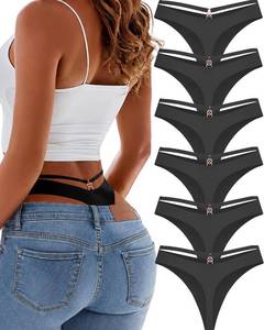 lot 23319 image: READY TO LOVE Womens Underwear Seamless Thongs 6 Pack No Show Thong Breathable Invisibles Hollow Out Sexy Panties Underwear Size XL