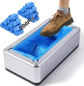 lot 23332 image: Shoe Covers Dispenser with 200pcs Shoe Cover Disposable Non Slip, User-Friendly and Reliable Shoe Cover Machine, Fits Size Up to 11 US Men, Widely Applicable in Indoor(Silver)