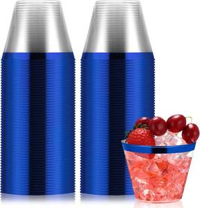 lot 23340 image: Norme 50 Pcs Plastic Cups 9 oz Rimmed Plastic Cups Heavy Duty Wine Glasses Cocktail Glasses Drinking Tumblers for Graduation, Weddings, Birthdays Parties(Blue)
