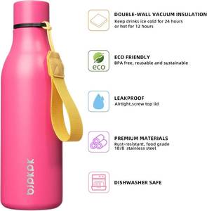 lot 23344 image: BJPKPK Insulated Water Bottles, 18 oz Stainless Steel Metal Water Bottle with Strap, BPA Free Leak Proof Jugs, Mugs, Flasks, Reusable Thermal Flasks for Sports & Travel, Pink