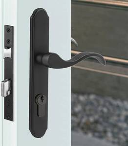 lot 23349 image: ReigaHood Offset Euro Mortise Storm Door Handle Complete Set Fits for Pella Screen Door Hardware, 2-12 Handle PZ, 78 Backset, 7-14 Trimplate H.C., Non-Handed, Matte Black