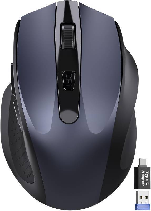 lot 1426 image: Wireless Mouse for Laptop, 2.4GHz Computer Mouse with USB-A Port &USB-C Adapter, Cordless Office Mice with 6 Buttons & 3 Level DPI for Small to Medium Hands, Work with PC, Desktop, Tablet - M21